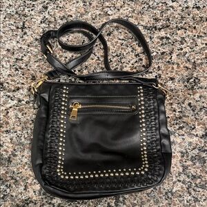 Chic Black Crossbody Bag with Gold Details